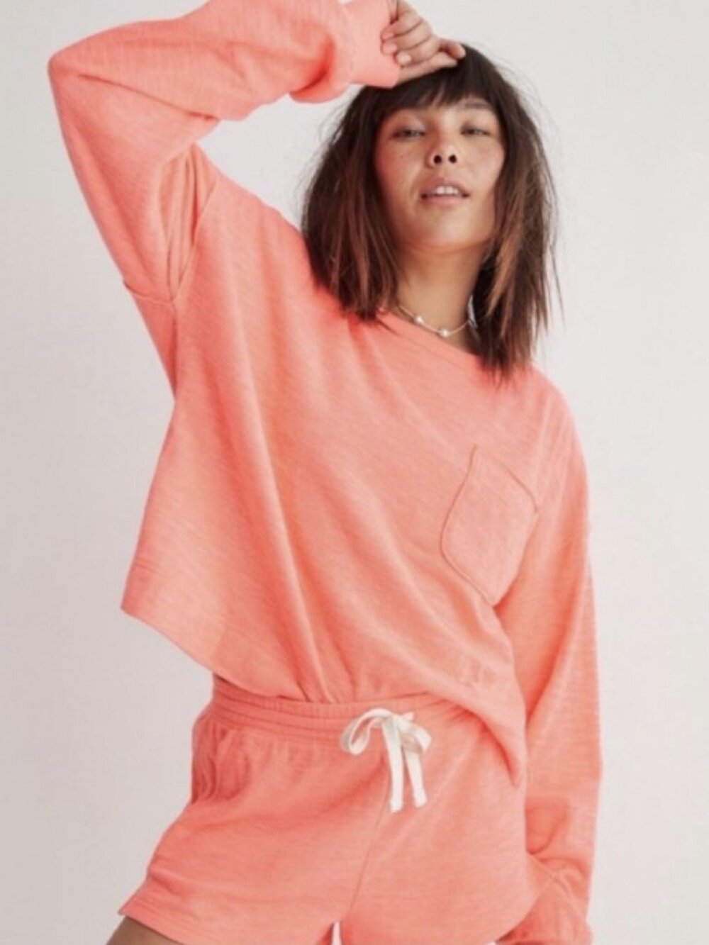 Aerie Endless Summer Crew Pocket Sweatshirt Tropadelic Coral Pink Size Medium